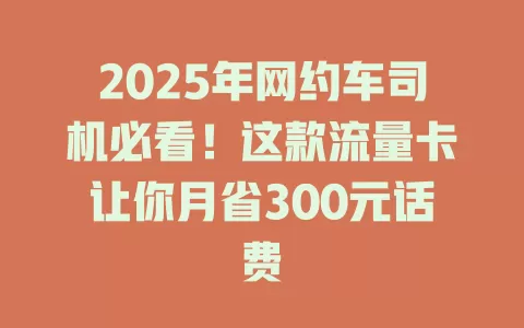 2025年网约车司机必看！这款流量卡让你月省300元话费