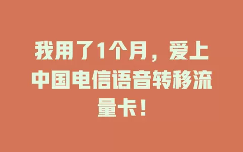 我用了1个月，爱上中国电信语音转移流量卡！