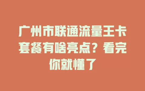 广州市联通流量王卡套餐有啥亮点？看完你就懂了