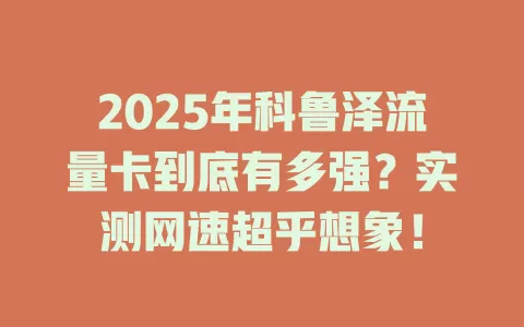 2025年科鲁泽流量卡到底有多强？实测网速超乎想象！