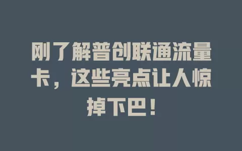 刚了解普创联通流量卡，这些亮点让人惊掉下巴！