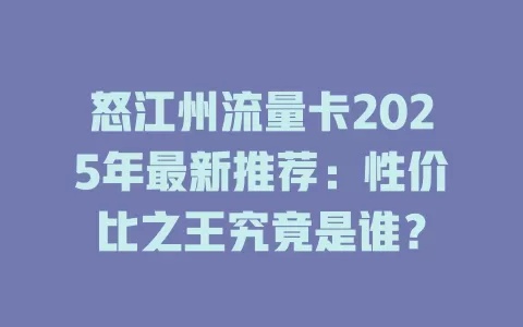 怒江州流量卡2025年最新推荐：性价比之王究竟是谁？