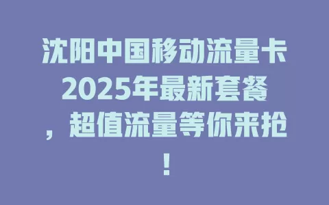 沈阳中国移动流量卡2025年最新套餐，超值流量等你来抢！