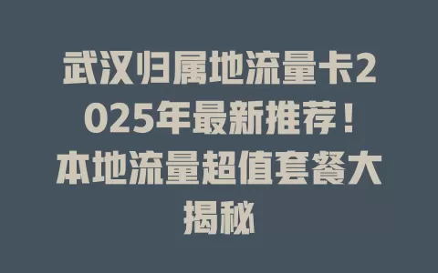 武汉归属地流量卡2025年最新推荐！本地流量超值套餐大揭秘