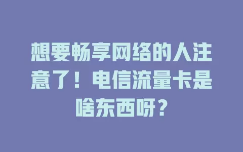想要畅享网络的人注意了！电信流量卡是啥东西呀？