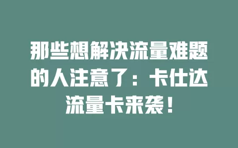 那些想解决流量难题的人注意了：卡仕达流量卡来袭！