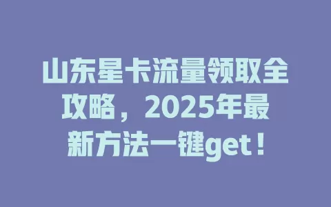 山东星卡流量领取全攻略，2025年最新方法一键get！