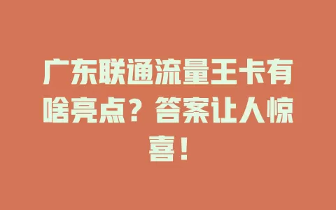 广东联通流量王卡有啥亮点？答案让人惊喜！