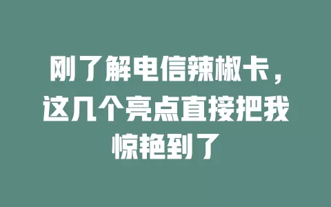 刚了解电信辣椒卡，这几个亮点直接把我惊艳到了