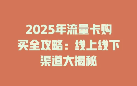 2025年流量卡购买全攻略：线上线下渠道大揭秘