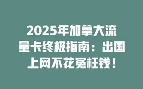 2025年加拿大流量卡终极指南：出国上网不花冤枉钱！