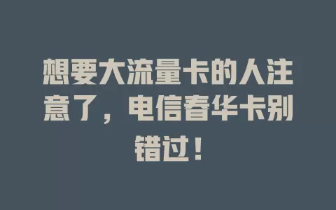 想要大流量卡的人注意了，电信春华卡别错过！