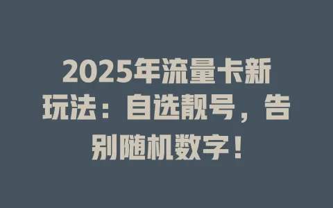 2025年流量卡新玩法：自选靓号，告别随机数字！