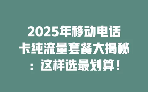 2025年移动电话卡纯流量套餐大揭秘：这样选最划算！