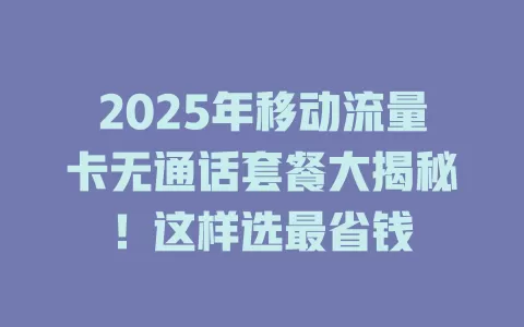 2025年移动流量卡无通话套餐大揭秘！这样选最省钱
