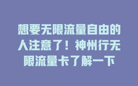 想要无限流量自由的人注意了！神州行无限流量卡了解一下