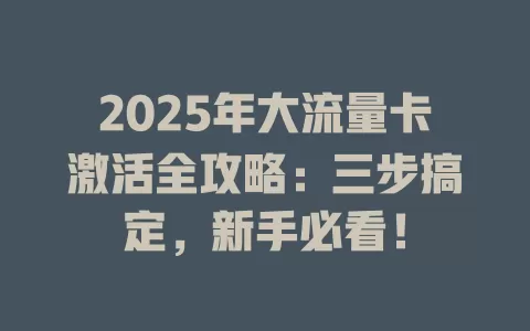 2025年大流量卡激活全攻略：三步搞定，新手必看！