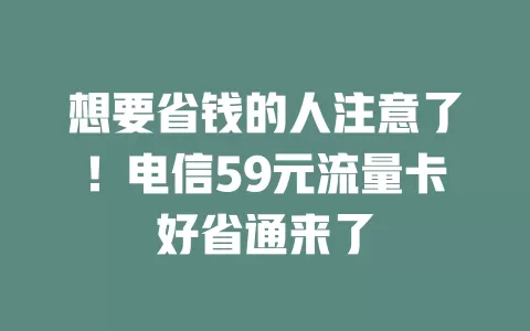 想要省钱的人注意了！电信59元流量卡好省通来了