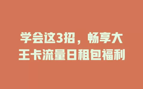 学会这3招，畅享大王卡流量日租包福利
