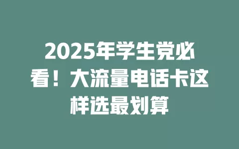 2025年学生党必看！大流量电话卡这样选最划算
