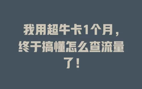 我用超牛卡1个月，终于搞懂怎么查流量了！