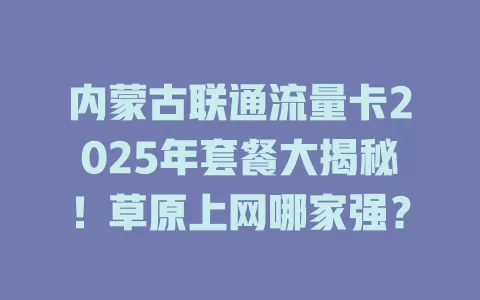 内蒙古联通流量卡2025年套餐大揭秘！草原上网哪家强？