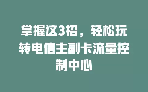 掌握这3招，轻松玩转电信主副卡流量控制中心
