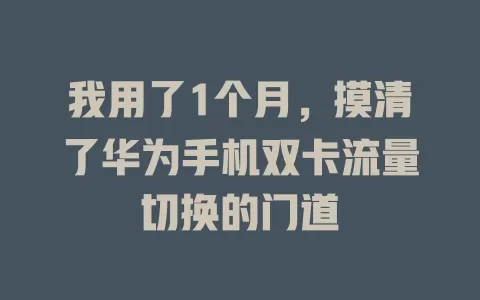 我用了1个月，摸清了华为手机双卡流量切换的门道