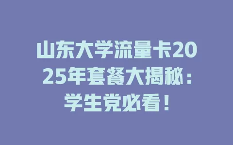 山东大学流量卡2025年套餐大揭秘：学生党必看！