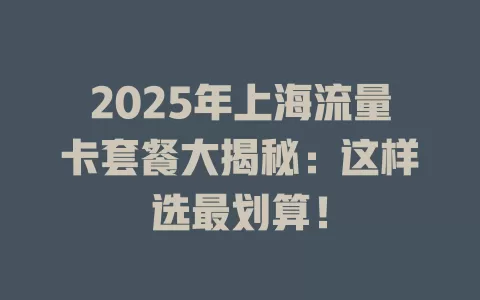 2025年上海流量卡套餐大揭秘：这样选最划算！