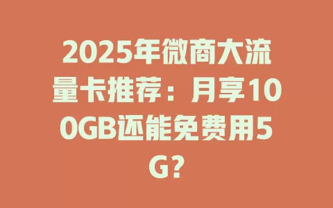 2025年微商大流量卡推荐：月享100GB还能免费用5G？