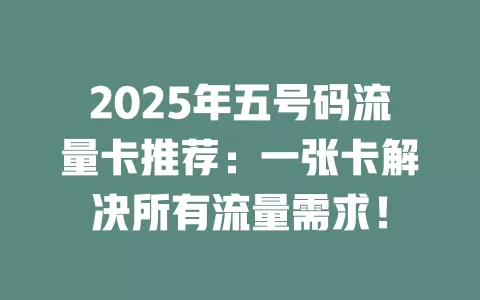 2025年五号码流量卡推荐：一张卡解决所有流量需求！