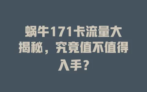 蜗牛171卡流量大揭秘，究竟值不值得入手？