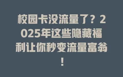 校园卡没流量了？2025年这些隐藏福利让你秒变流量富翁！