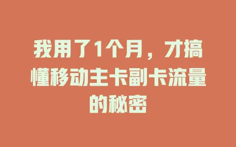 我用了1个月，才搞懂移动主卡副卡流量的秘密