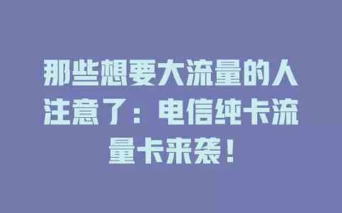 那些想要大流量的人注意了：电信纯卡流量卡来袭！