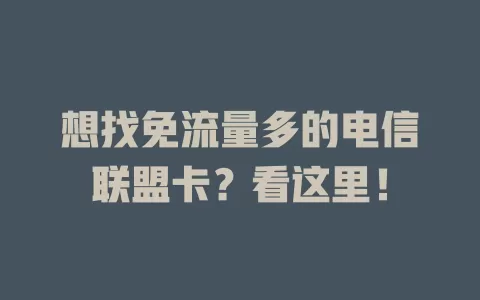 想找免流量多的电信联盟卡？看这里！