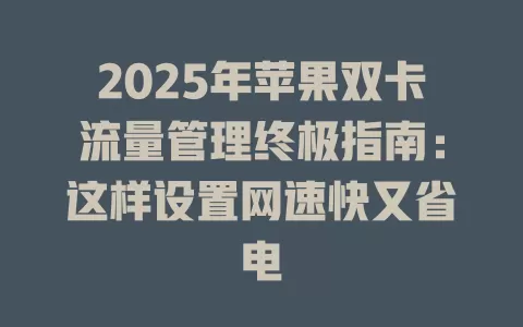 2025年苹果双卡流量管理终极指南：这样设置网速快又省电