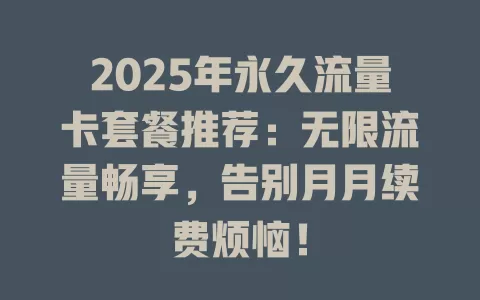 2025年永久流量卡套餐推荐：无限流量畅享，告别月月续费烦恼！