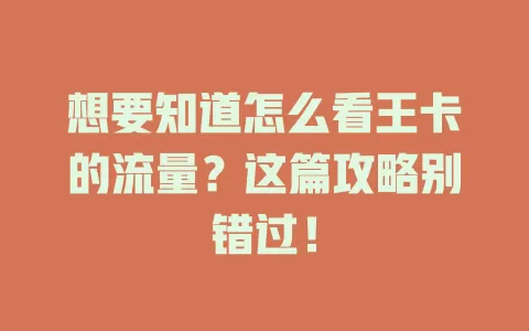 想要知道怎么看王卡的流量？这篇攻略别错过！