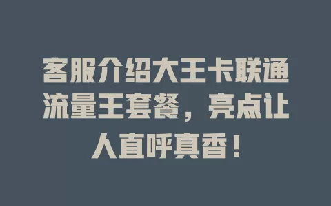 客服介绍大王卡联通流量王套餐，亮点让人直呼真香！