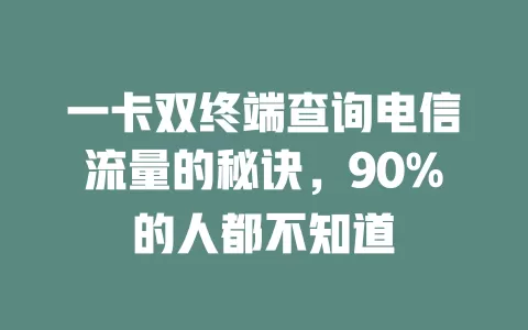 一卡双终端查询电信流量的秘诀，90%的人都不知道