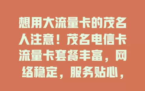 想用大流量卡的茂名人注意！茂名电信卡流量卡套餐丰富，网络稳定，服务贴心，还能省费用，别错过
