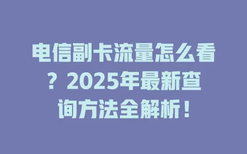 电信副卡流量怎么看？2025年最新查询方法全解析！