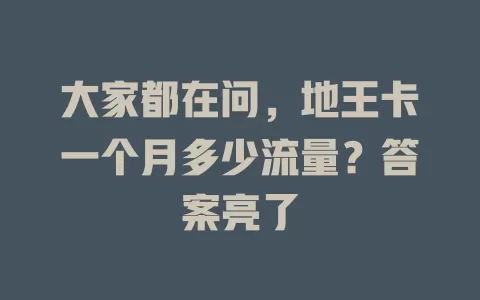 大家都在问，地王卡一个月多少流量？答案亮了