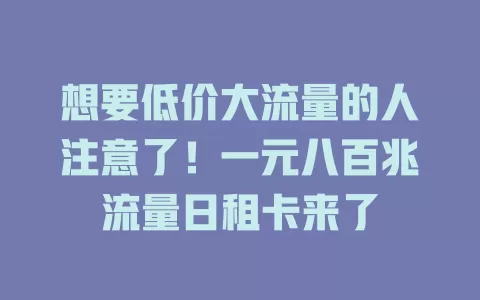 想要低价大流量的人注意了！一元八百兆流量日租卡来了