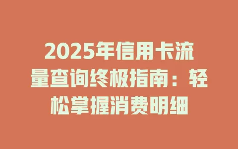 2025年信用卡流量查询终极指南：轻松掌握消费明细