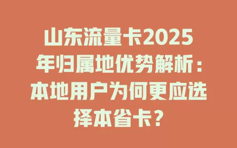 山东流量卡2025年归属地优势解析：本地用户为何更应选择本省卡？