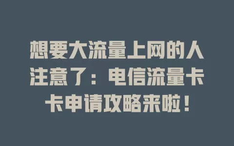 想要大流量上网的人注意了：电信流量卡卡申请攻略来啦！