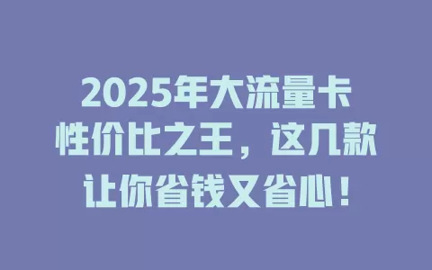 2025年大流量卡性价比之王，这几款让你省钱又省心！